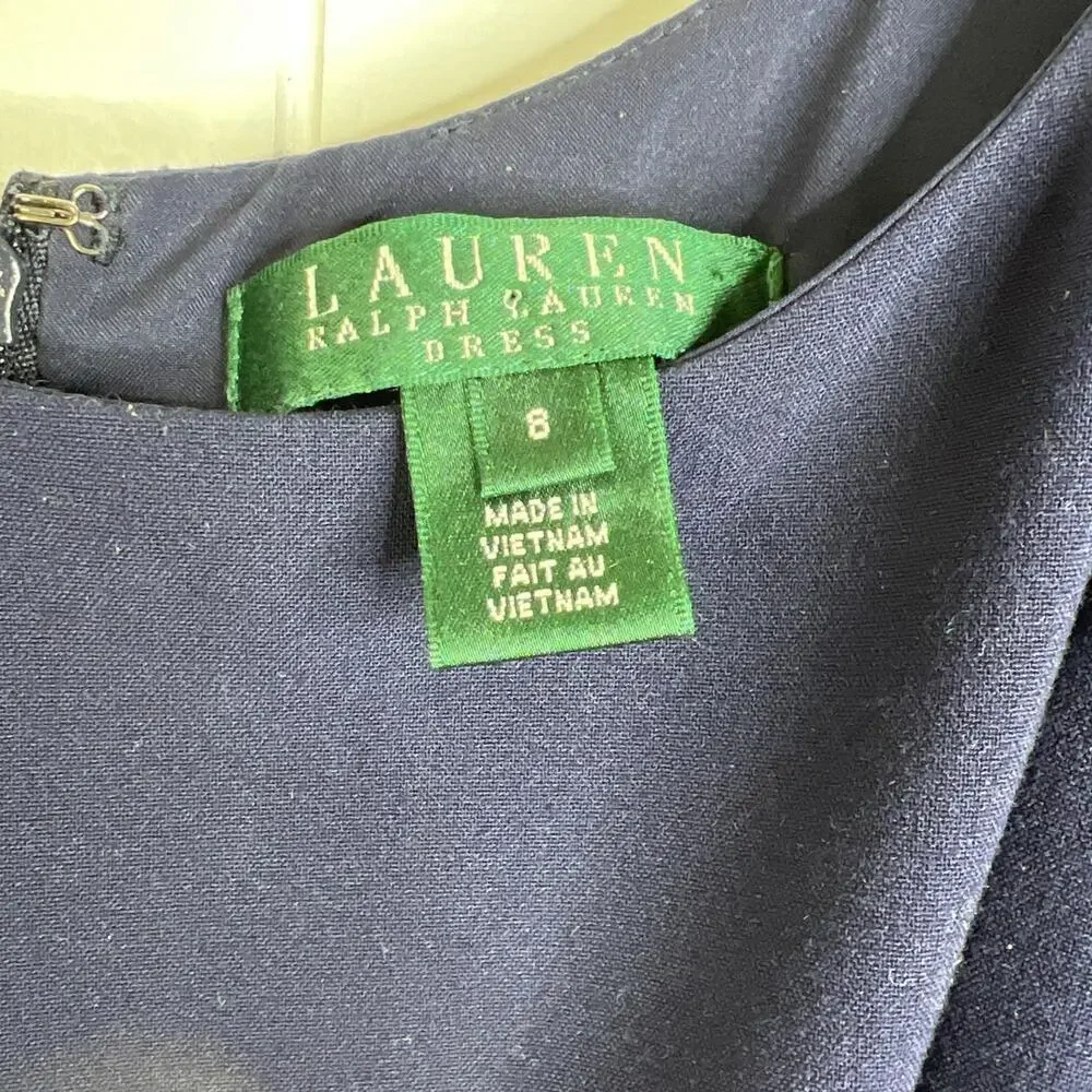 Lauren Ralph Lauren Navy‎ and White Wide Strip Pleated Tank Dress Size 8 - Picture 5 of 8